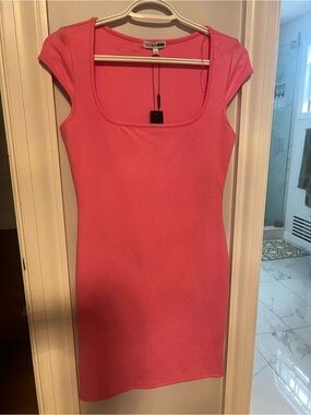 Fashion Nova Neon Pink Scoop Neck Bodycon Mini Dress